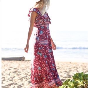 Spell Designs Folk Town tie back maxidress in wine